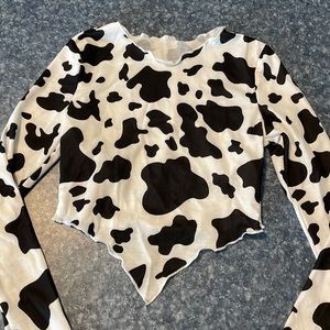 Cow Print Long Sleeve Crop Shirt